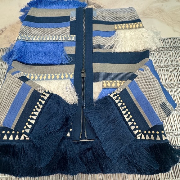 RARE! Herve Leger Abstract Blue Fringe Dress Like New size Small - Picture 6 of 6